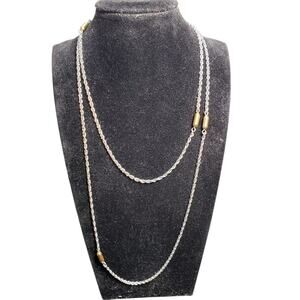 Monet Double Rope Chain Back Tassel Dangle 2 Tone Necklace 16" Shortest Vtg